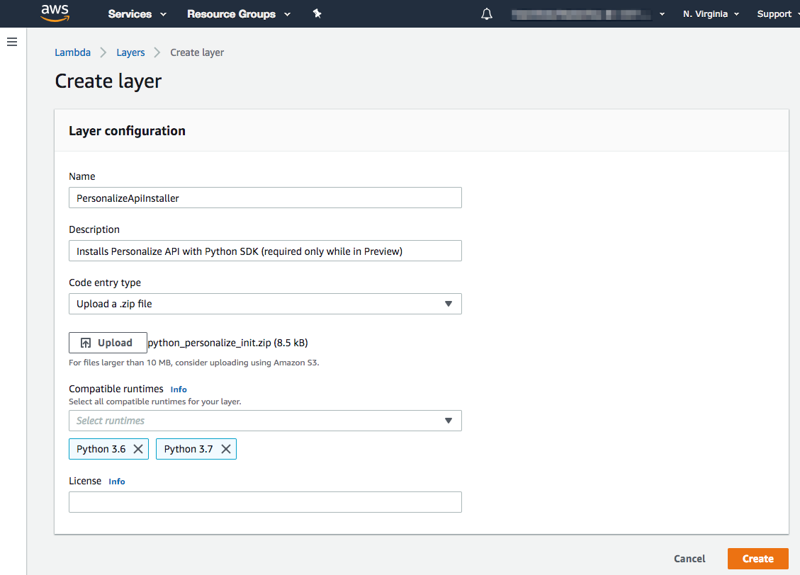 Lambda Create Layer Config