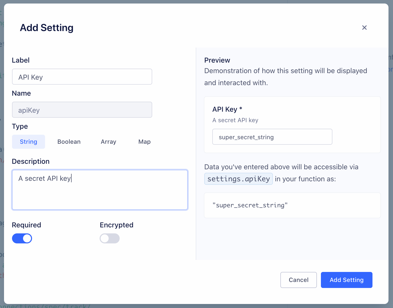 Add Setting Dialog